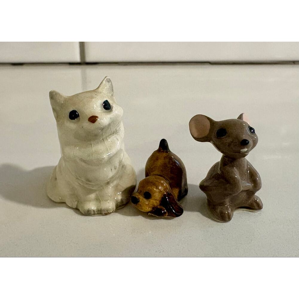 Possible Hagen Renaker Mouse, Kitten Cat, and Dog Miniature Ceramic Figurines